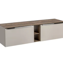 Garnero Arredamenti Mobile Bagno Sospeso-Mobile bagno sospeso 180cm con 2 lavabi, 2 mobili specchio e colonna grigio quercia Serif