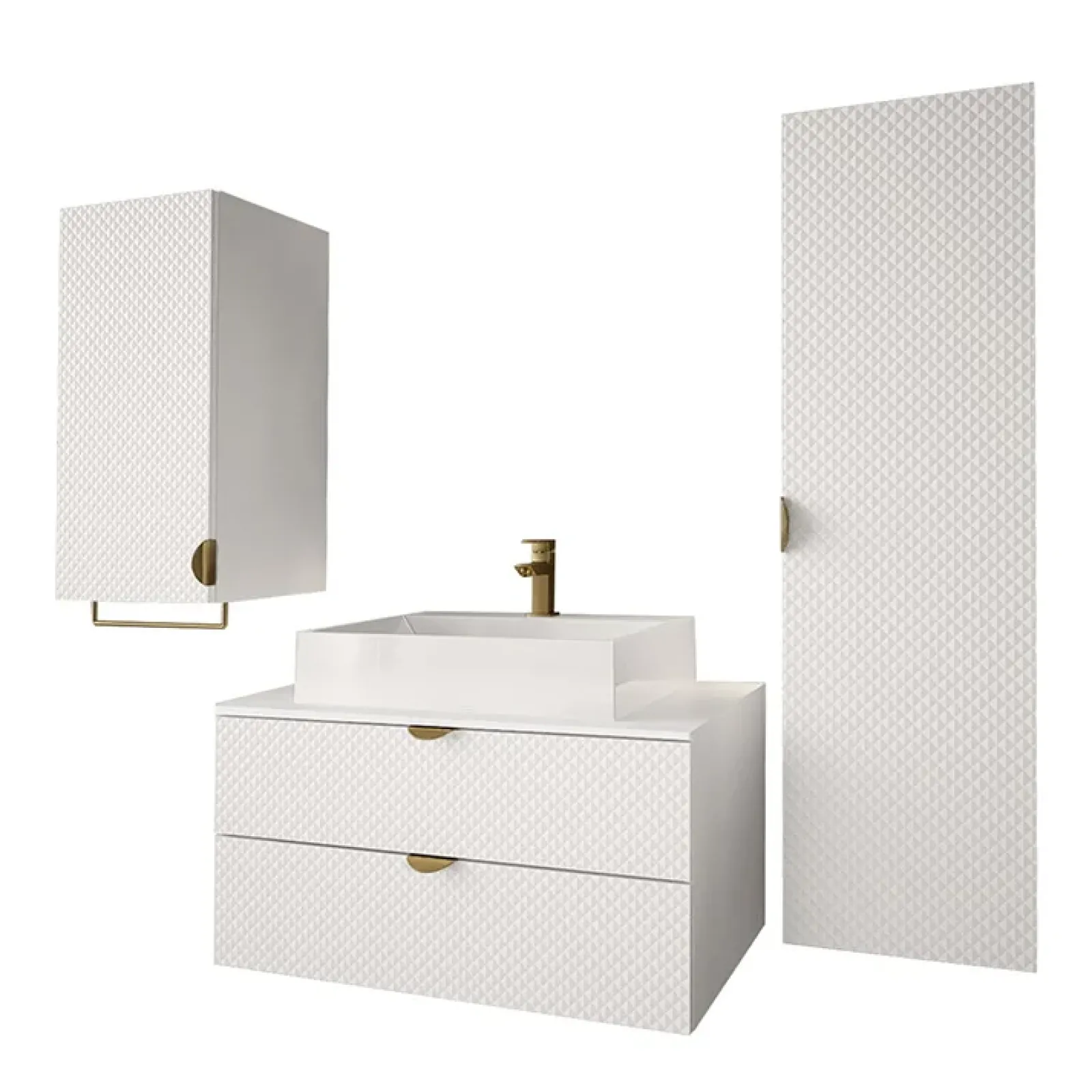 Garnero Arredamenti Mobile Bagno Sospeso-Mobile bagno sospeso 80cm con colonna e pensile bianco Hakone Bianco Lucido
