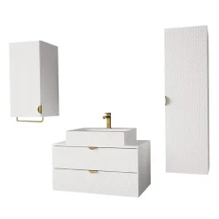 Garnero Arredamenti Mobile Bagno Sospeso-Mobile bagno sospeso 80cm con colonna e pensile bianco Hakone Bianco Lucido