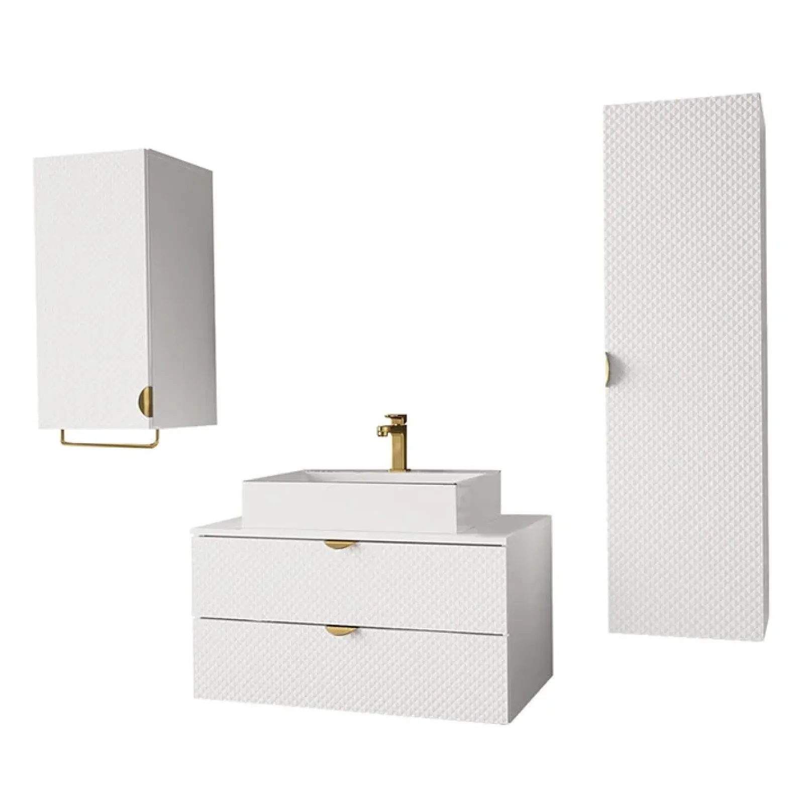 Garnero Arredamenti Mobile Bagno Sospeso-Mobile bagno sospeso 80cm con colonna e pensile bianco Hakone Bianco Lucido