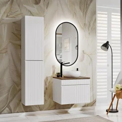 Garnero Arredamenti Mobile Bagno Sospeso-Mobile bagno sospeso 60cm cannettato con lavabo, colonna e specchio Autentic Bianco