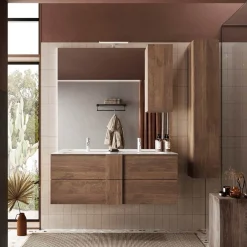 Garnero Arredamenti Mobile Bagno Sospeso-Mobile bagno sospeso 120cm con doppio lavabo e specchio rovere Alvarez