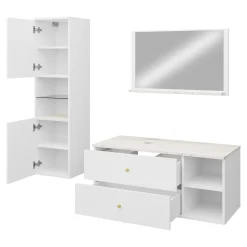 Garnero Arredamenti Mobile Bagno Sospeso-Mobile bagno sospeso 100cm con lavabo, specchio e colonna bianco Krom Bianco Opaco
