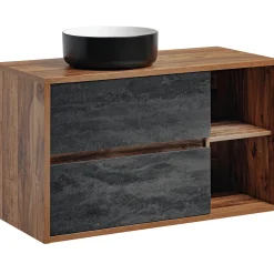 Garnero Arredamenti Mobile Bagno Sospeso-Mobile bagno sospeso 100cm con lavabo, specchio e colonna rovere antracite Stony