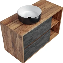 Garnero Arredamenti Mobile Bagno Sospeso-Mobile bagno sospeso 100cm con lavabo, specchio e colonna rovere antracite Stony