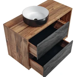 Garnero Arredamenti Mobile Bagno Sospeso-Mobile bagno sospeso 100cm con lavabo, specchio e colonna rovere antracite Stony