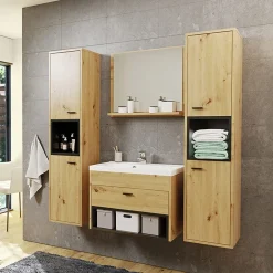 Garnero Arredamenti Mobile Bagno Sospeso-Mobile bagno sospeso 60cm con lavabo, specchio e colonne nero Florentina Rovere
