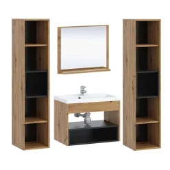 Garnero Arredamenti Mobile Bagno Sospeso-Mobile bagno sospeso 60cm con lavabo, specchio e colonne nero Florentina Rovere