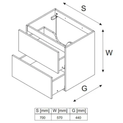 Garnero Arredamenti Mobile Bagno Sospeso-Mobile bagno sospeso 70cm con lavabo da incasso 2 cassetti beige rovere Swim Beige - Rovere