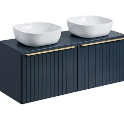 Garnero Arredamenti Mobile Bagno Sospeso-Mobile bagno sospeso 120cm con 2 lavabi, 2 specchi e colonna cannettato blu Deep