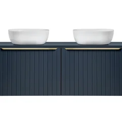 Garnero Arredamenti Mobile Bagno Sospeso-Mobile bagno sospeso 120cm con 2 lavabi, 2 specchi e colonna cannettato blu Deep