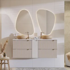 Garnero Arredamenti Mobile Bagno Sospeso-Mobile bagno sospeso 140cm cannettato 4 cassetti beige bianco Cleany Beige - Bianco