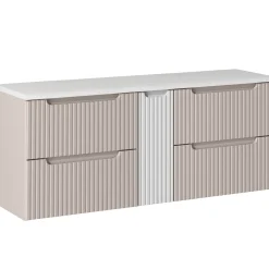 Garnero Arredamenti Mobile Bagno Sospeso-Mobile bagno sospeso 140cm cannettato 4 cassetti beige bianco Cleany Beige - Bianco