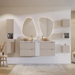 Garnero Arredamenti Mobile Bagno Sospeso-Mobile bagno sospeso 140cm cannettato 4 cassetti beige bianco Cleany Beige - Bianco