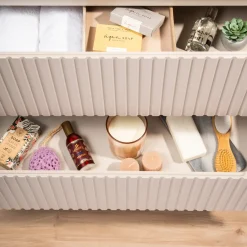 Garnero Arredamenti Mobile Bagno Sospeso-Mobile bagno sospeso 140cm cannettato 4 cassetti beige bianco Cleany Beige - Bianco