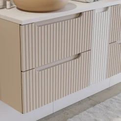 Garnero Arredamenti Mobile Bagno Sospeso-Mobile bagno sospeso 140cm cannettato 4 cassetti beige bianco Cleany Beige - Bianco