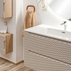 Garnero Arredamenti Mobile Bagno Sospeso-Mobile bagno sospeso 120cm con doppio lavabo da incasso beige rovere Swim