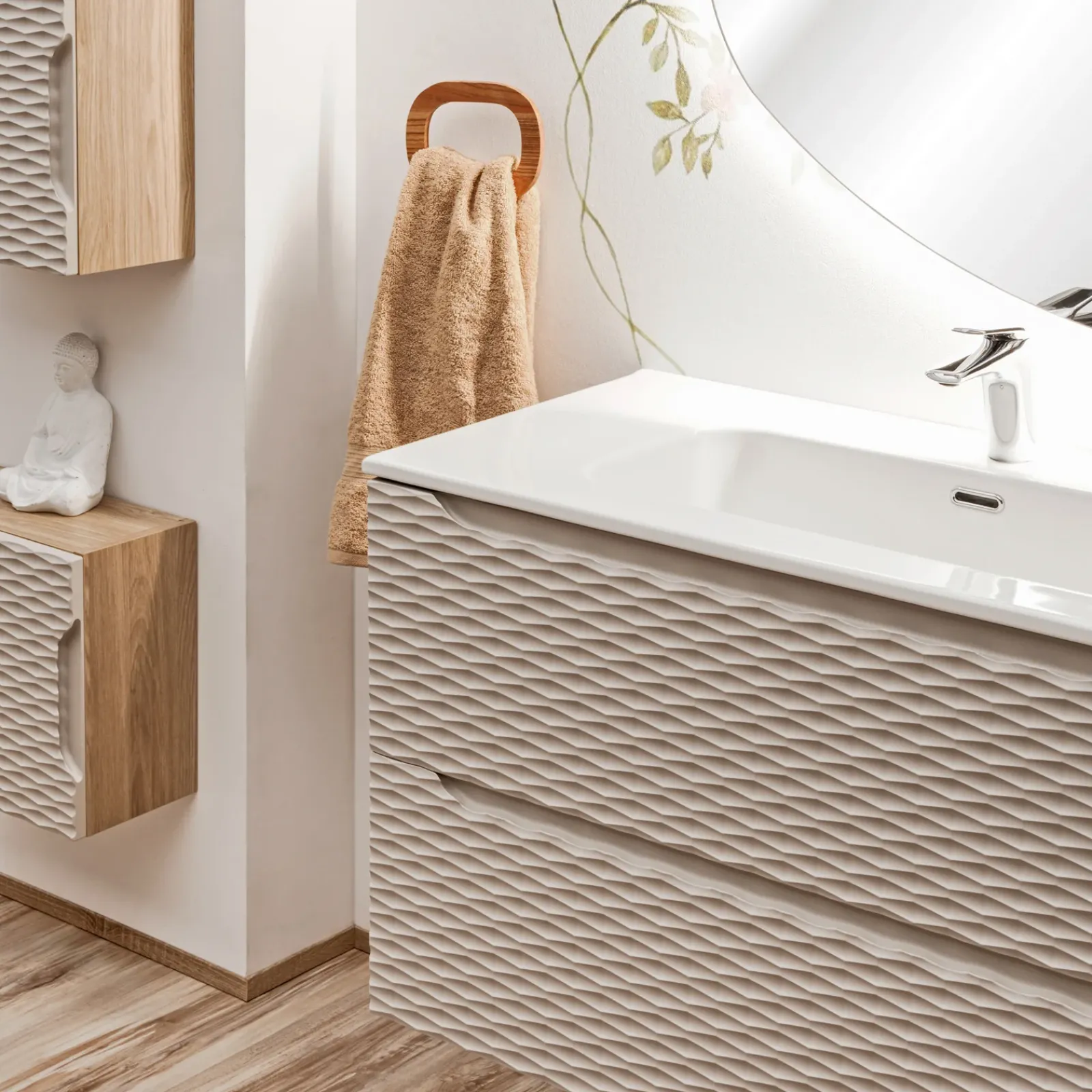 Garnero Arredamenti Mobile Bagno Sospeso-Mobile bagno sospeso 120cm con doppio lavabo da incasso beige rovere Swim