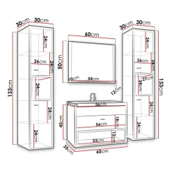 Garnero Arredamenti Mobile Bagno Sospeso-Mobile bagno sospeso 60cm con lavabo, specchio e colonne bianco rovere Florentina Bianco Lucido