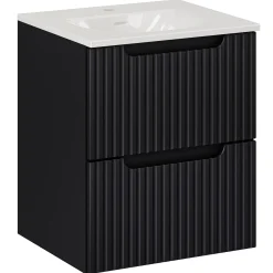 Garnero Arredamenti Mobile Bagno Sospeso-Mobile bagno sospeso 50cm cannettato con lavabo 2 cassetti Cleany Nero