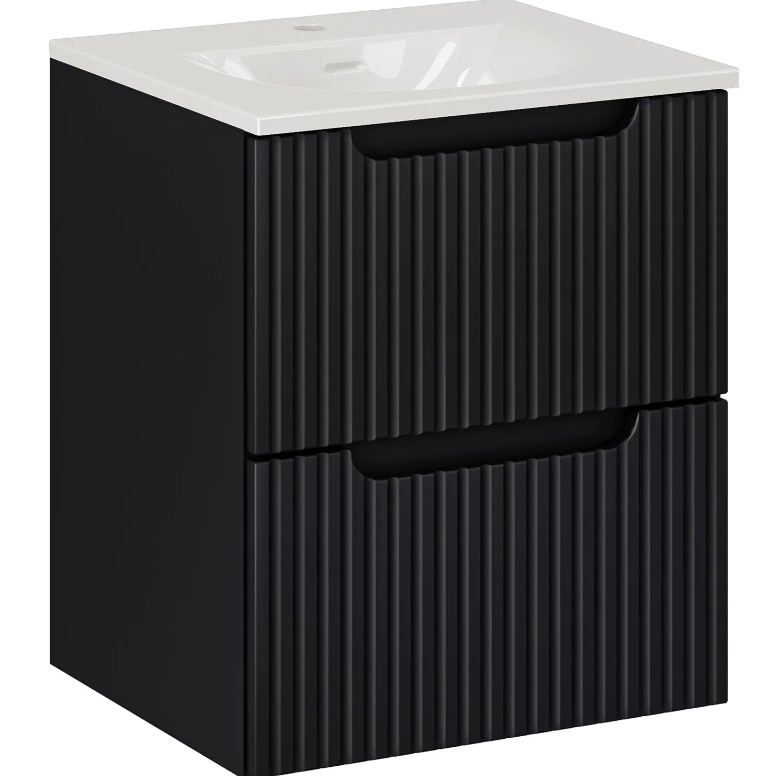 Garnero Arredamenti Mobile Bagno Sospeso-Mobile bagno sospeso 50cm cannettato con lavabo 2 cassetti Cleany Nero