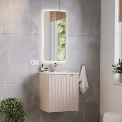 Garnero Arredamenti Mobile Bagno Sospeso-Mobile bagno sospeso 50cm cannettato con lavabo 2 ante Cleany Beige