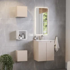 Garnero Arredamenti Mobile Bagno Sospeso-Mobile bagno sospeso 50cm cannettato con lavabo 2 ante Cleany Beige