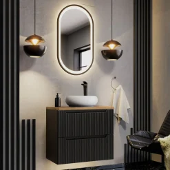 Garnero Arredamenti Mobile Bagno Sospeso-Mobile bagno sospeso 80cm cannettato 2 cassetti rovere Cleany Nero