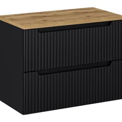 Garnero Arredamenti Mobile Bagno Sospeso-Mobile bagno sospeso 80cm cannettato 2 cassetti rovere Cleany Nero