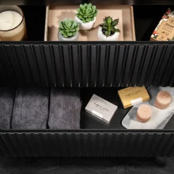 Garnero Arredamenti Mobile Bagno Sospeso-Mobile bagno sospeso 80cm cannettato 2 cassetti rovere Cleany Nero