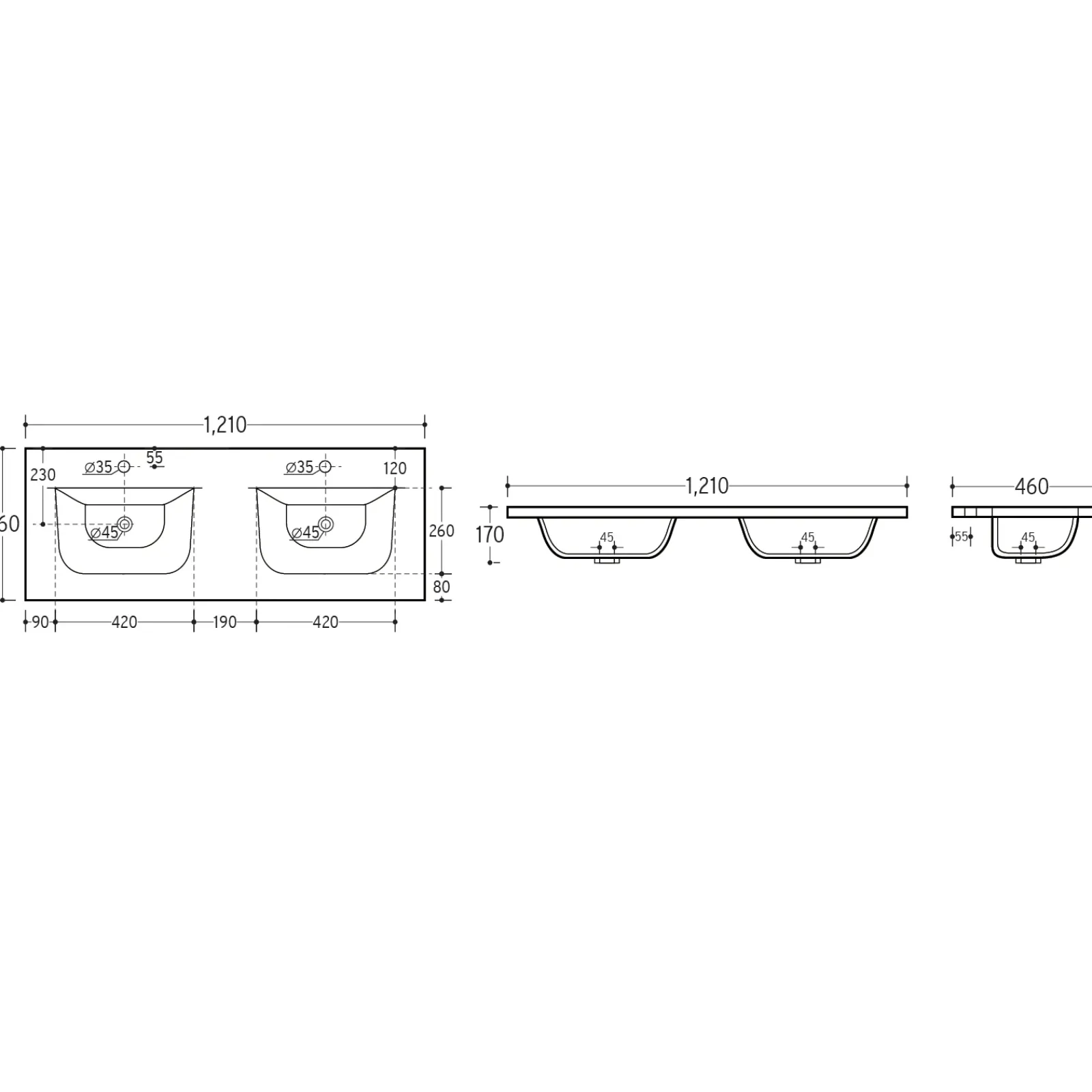 Garnero Arredamenti Mobile Bagno Sospeso-Mobile bagno sospeso 120cm cm con 2 lavabi da incasso, 2 specchi, colonna e cubotti quercia antracite Limpid