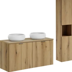 Garnero Arredamenti Mobile Bagno Sospeso-Mobile bagno sospeso 120cm con 2 lavabi e colonna rovere Rovery