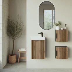 Garnero Arredamenti Mobile Bagno Sospeso-Mobile bagno sospeso 40cm cm con lavabo quercia antracite Limpid