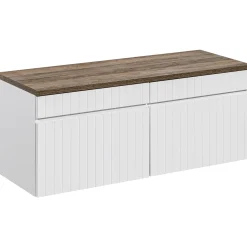 Garnero Arredamenti Mobile Bagno Sospeso-Mobile bagno sospeso 120cm cannettato 2 cassettoni bianco quercia Autentic