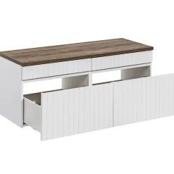 Garnero Arredamenti Mobile Bagno Sospeso-Mobile bagno sospeso 120cm cannettato 2 cassettoni bianco quercia Autentic
