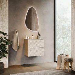 Garnero Arredamenti Mobile Bagno Sospeso-Mobile bagno sospeso 60cm con lavabo da incasso 2 cassetti beige rovere Swim