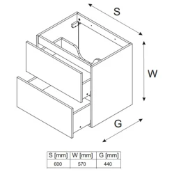 Garnero Arredamenti Mobile Bagno Sospeso-Mobile bagno sospeso 60cm con lavabo da incasso 2 cassetti beige rovere Swim