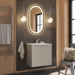 Garnero Arredamenti Mobile Bagno Sospeso-Mobile bagno sospeso 60cm cannettato con lavabo 2 ante Cleany Beige