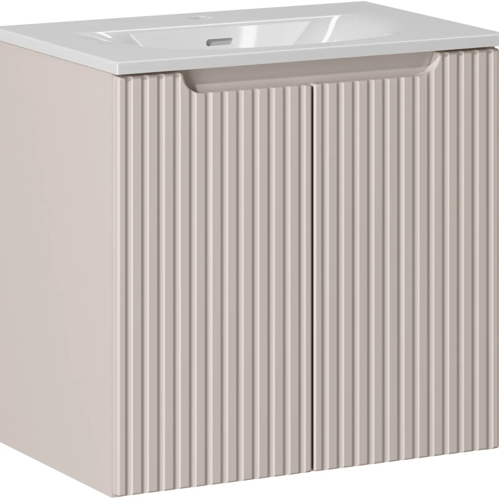 Garnero Arredamenti Mobile Bagno Sospeso-Mobile bagno sospeso 60cm cannettato con lavabo 2 ante Cleany Beige