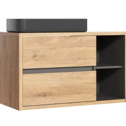 Garnero Arredamenti Mobile Bagno Sospeso-Mobile bagno sospeso 100cm con lavabo, mobile specchio e colonna rovere antracite Veny