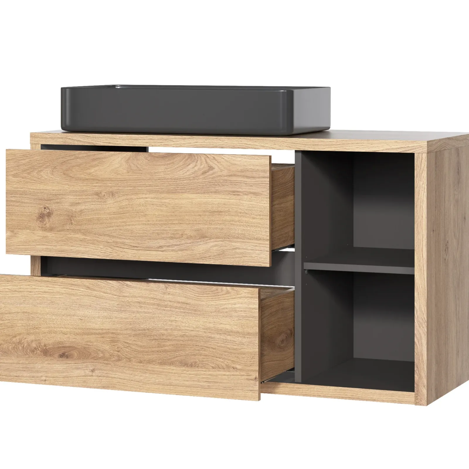 Garnero Arredamenti Mobile Bagno Sospeso-Mobile bagno sospeso 100cm con lavabo, mobile specchio e colonna rovere antracite Veny