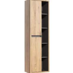 Garnero Arredamenti Mobile Bagno Sospeso-Mobile bagno sospeso 100cm con lavabo, mobile specchio e colonna rovere antracite Veny