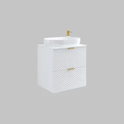 Garnero Arredamenti Mobile Bagno Sospeso-Mobile bagno sospeso 61cm con colonna bianco frontali decorati Konny Bianco Lucido - Bianco opaco
