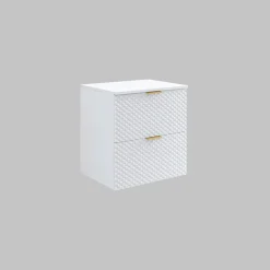 Garnero Arredamenti Mobile Bagno Sospeso-Mobile bagno sospeso 61cm con colonna bianco frontali decorati Konny Bianco Lucido - Bianco opaco