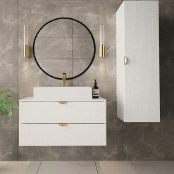Garnero Arredamenti Mobile Bagno Sospeso-Mobile bagno sospeso 80cm con colonna bianco Hakone 2 Bianco Lucido