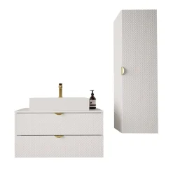 Garnero Arredamenti Mobile Bagno Sospeso-Mobile bagno sospeso 80cm con colonna bianco Hakone 2 Bianco Lucido