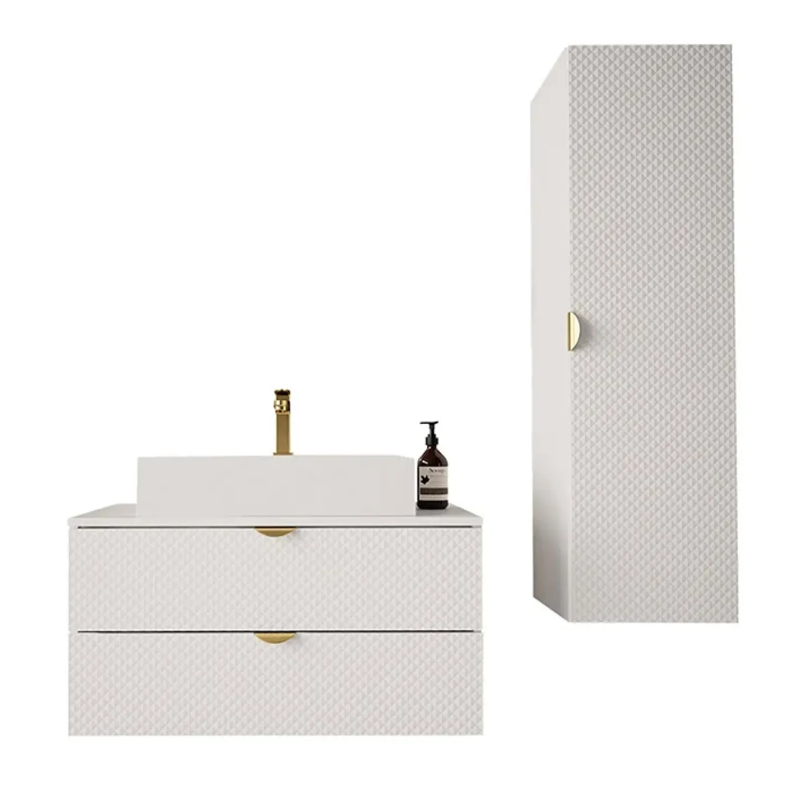 Garnero Arredamenti Mobile Bagno Sospeso-Mobile bagno sospeso 80cm con colonna bianco Hakone 2 Bianco Lucido