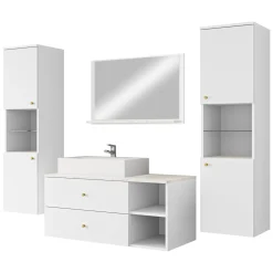 Garnero Arredamenti Mobile Bagno Sospeso-Mobile bagno sospeso 100cm con lavabo, specchio e 2 colonne bianco Krom Bianco Opaco