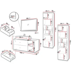 Garnero Arredamenti Mobile Bagno Sospeso-Mobile bagno sospeso 100cm con lavabo, specchio e 2 colonne bianco Krom Bianco Opaco