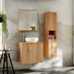 Garnero Arredamenti Mobile Bagno Sospeso-Mobile bagno sospeso 60cm con lavabo e colonna rovere Rovery